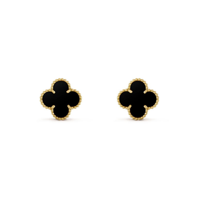 Van Cleef & Arpels Vintage Alhambra Earrings Yellow Gold, Onyx