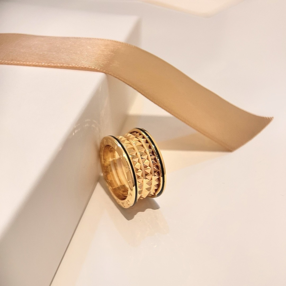 Bvlgari B.zero1 Rock Four-Band Ring in Rose Gold with Black Cera