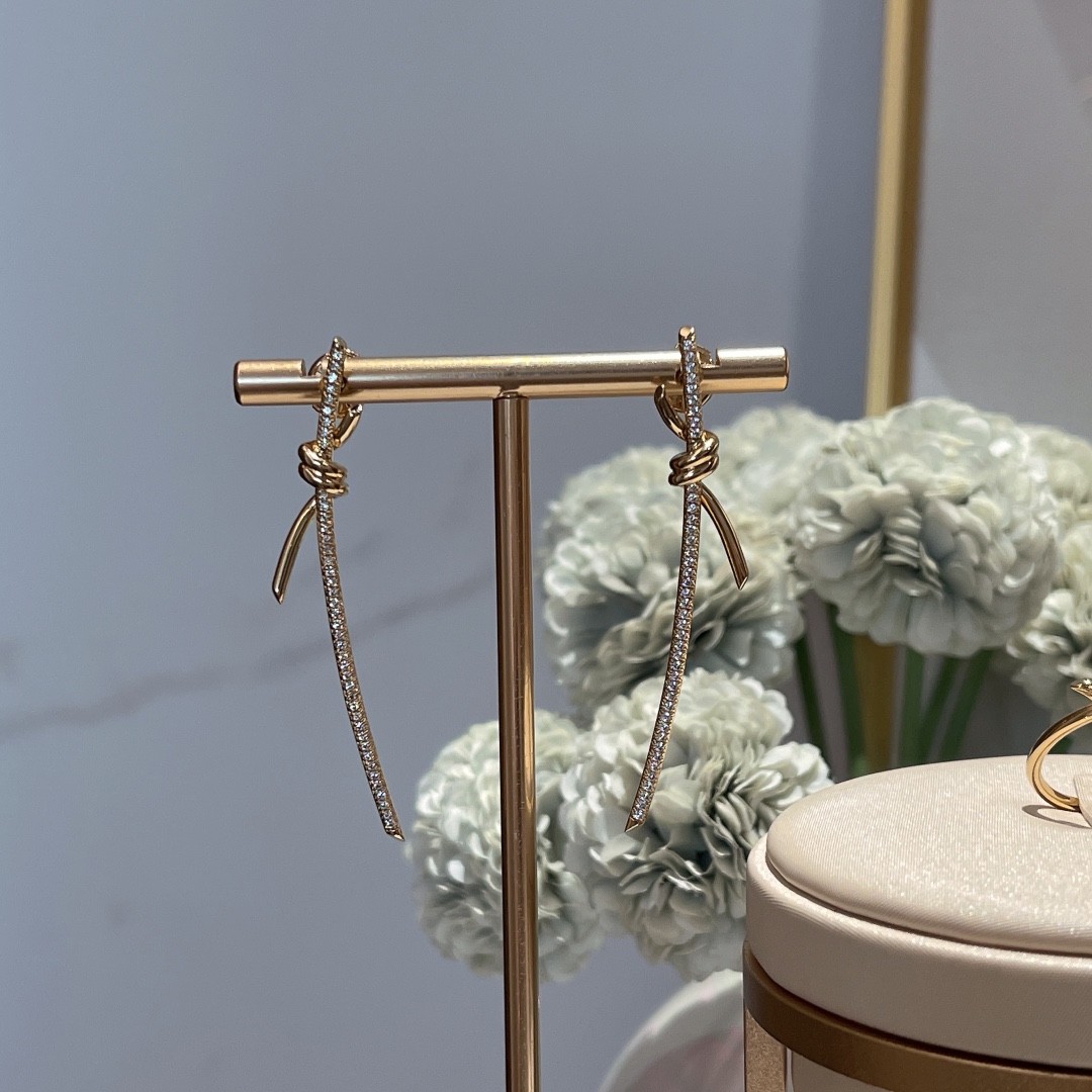 Tiffany Knot Drop Earrings in 18k Gold with Diamonds