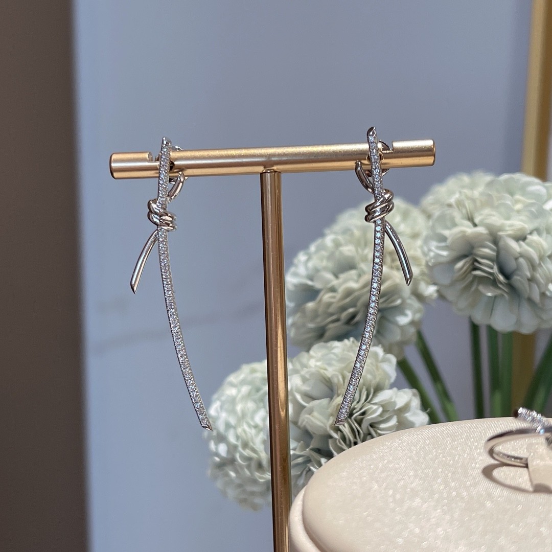 Tiffany Knot Drop Earrings in 18k Gold with Diamonds