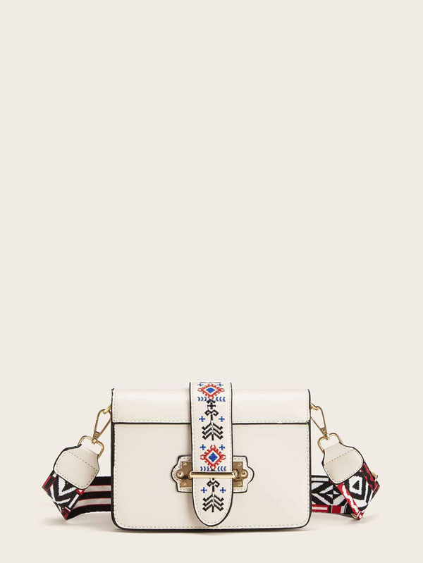 Embroidery Detail Wide Strap Crossbody Bag